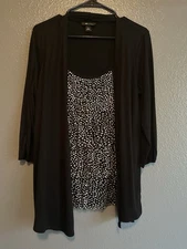 AB Studio Womens Size Large Long Sleeve Cardigan Attached Ruffled Top Black 