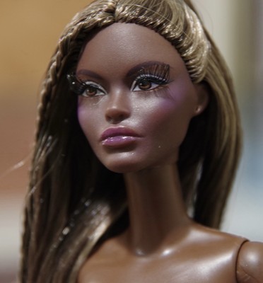OOAK Barbie Basics 3 Claudette Two-Tone Saran Hair Faceup Eyelashes *Head Only* 