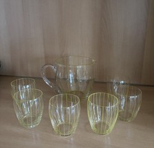 Set Brocca E 6 Bicchieri In Vetro Con Righe Gialle
