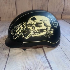 Torc T55 Half Helmet Flat Black L Lucky 13 Garage Built DOT Skull Leather Straps