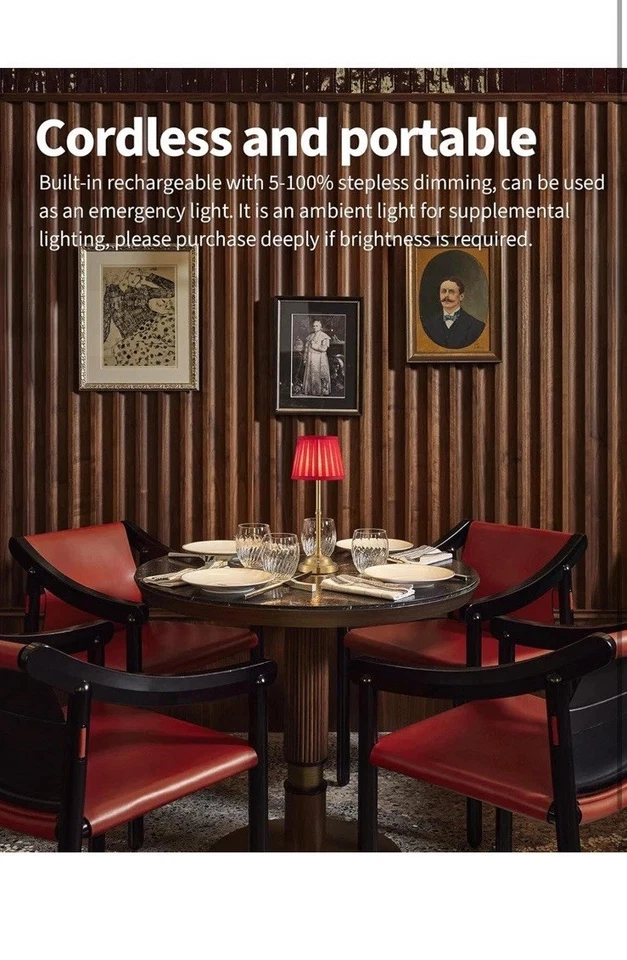 Juego de 2 Lámparas de Mesa LED Inalámbricas KDG, Lámparas de Escritorio Portátil con Pantalla de Tela Rojo Foto 2 de 4