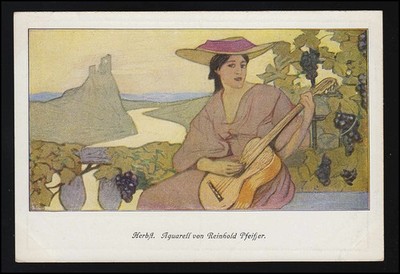 Herbst, Aquarell Reinhold Pfeiffer, Velhagen & Klasing, Monatshefte, ungebraucht