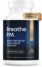 BREATHE PM Nighttime 6-IN-1 Mullein Capsules For Lungs Detox & Lung Cleanse |...