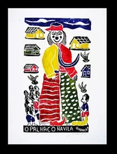Brazil Folk Art Print by Givanildo - Palhaco na Viila - Village Clown - Woodcut