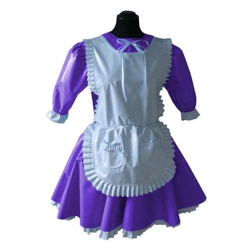 Plus Size S-7XL Shiny PVC Leather Lockable Maid Dress Sweet Big Bow Sissy Dress - Picture 16 of 19
