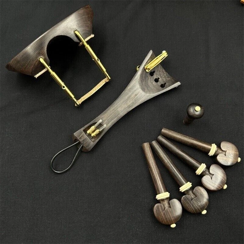 1 set new undyed ebony violin parts 4/4, chinrest, tailpiece, pegs, endpin - Image 4 of 4