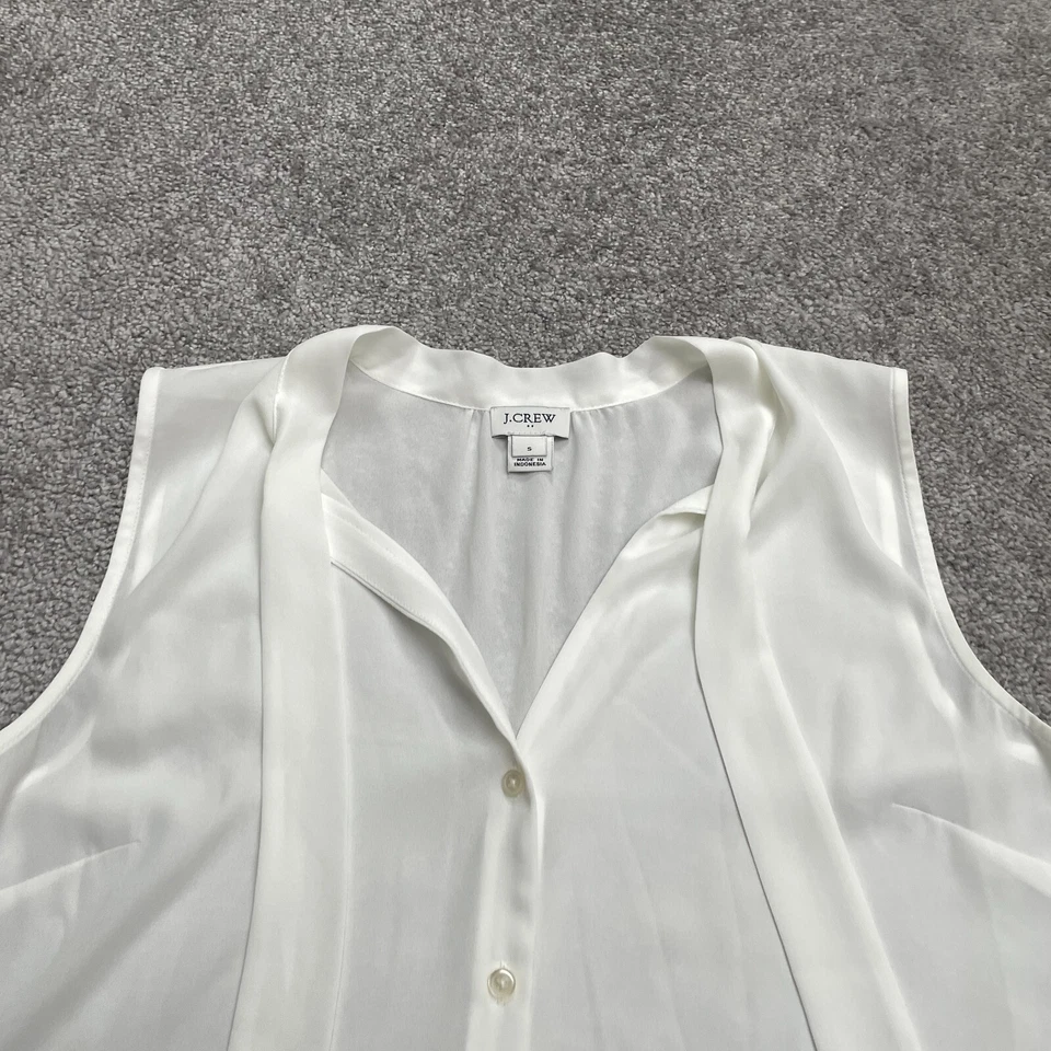 Camisa Blusa Mujer Pequeña Blanca Chifón J.Crew Corbata Cuello Atado Corbata Top Foto 3 de 4