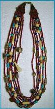 PRE-WW II-ANTIQUE 6-STRAND AFRICAN TRIBAL NECKLACE~VENETIAN TRADE BEADS, BRASS+