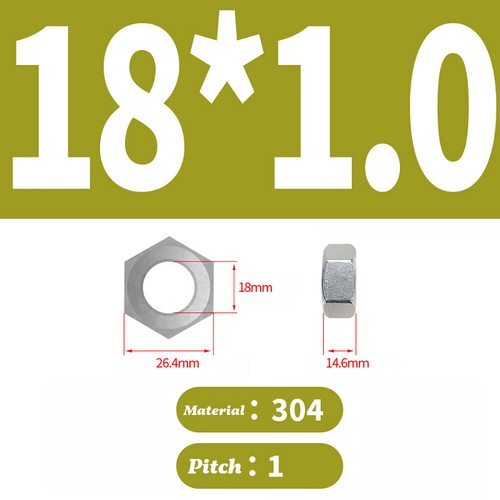 Fine Pitch Thread Hexagon Full Nuts A2/304 Stainless Steel M4 M5 M6 M8 M10 - M24 - Picture 24 of 31