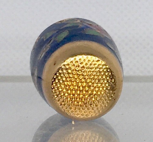 Gold Plated Blue Cloisonné Enamel Floral Butterfly Sewing Thimble - Picture 6 of 6