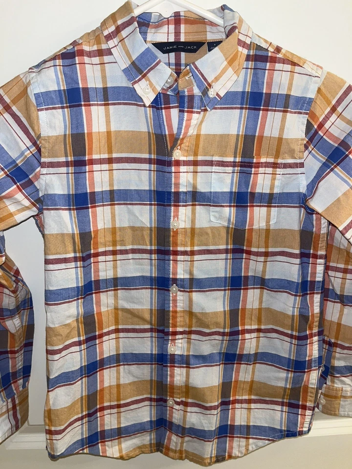 Janie & Jack мальчиков клетку длинным рукавом платье рубашка на пуговицах размер 8 оранжевый синий - Изображение 4 из 4