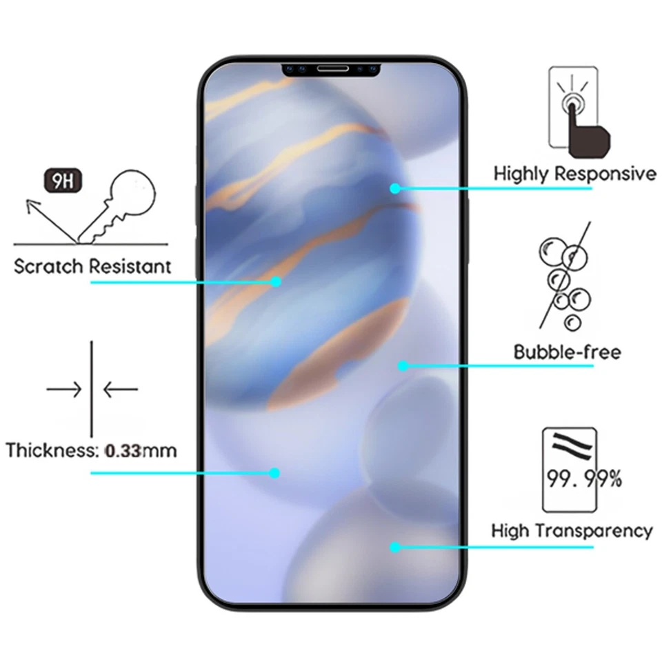 3X Tempered glass screen protector for iPhone 14 13 12 11 Pro Max X XS XR 8 7 6 - Image 3 of 4