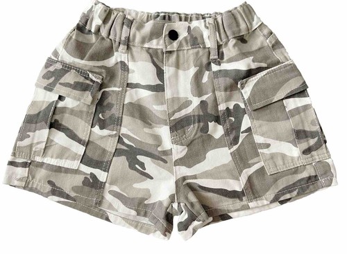 Womens CARGO Side Pockets STRETCH Waist DENIM SHORTS White Gray CAMOUFLAGE Small - Picture 8 of 13