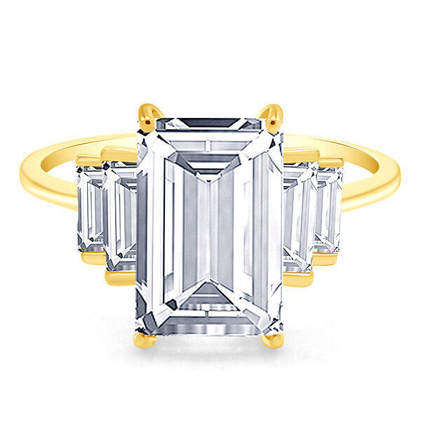 Emerald Cut 5 Stone CZ Engagement Ring in 14K Gold Plated Silver-image