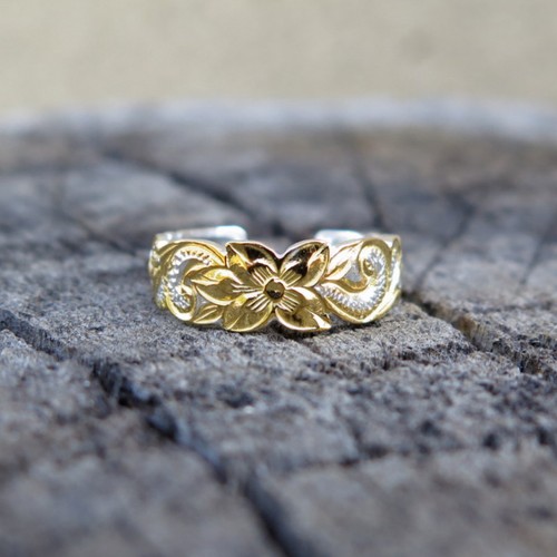 Hawaiian 925 Silver Scrolling Cut Out Toe Ring 6mm Yellow Gold Plated