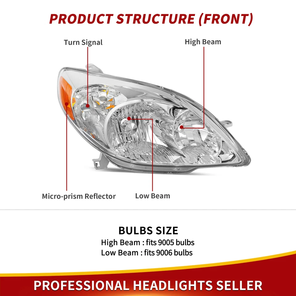 Faros cromados para Toyota Matrix Base XR XRS 03-08 2003-2008 faros diestros+derechos Foto 4 de 4