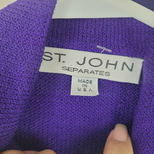 St. John Separates Cropped Sweater Small Color Block Royal Purple Gold Designer - Picture 8 of 12