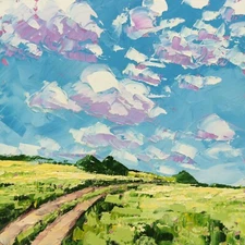 Road Painting Original Cloud Painting Rural Countryside Road Landscape Oil