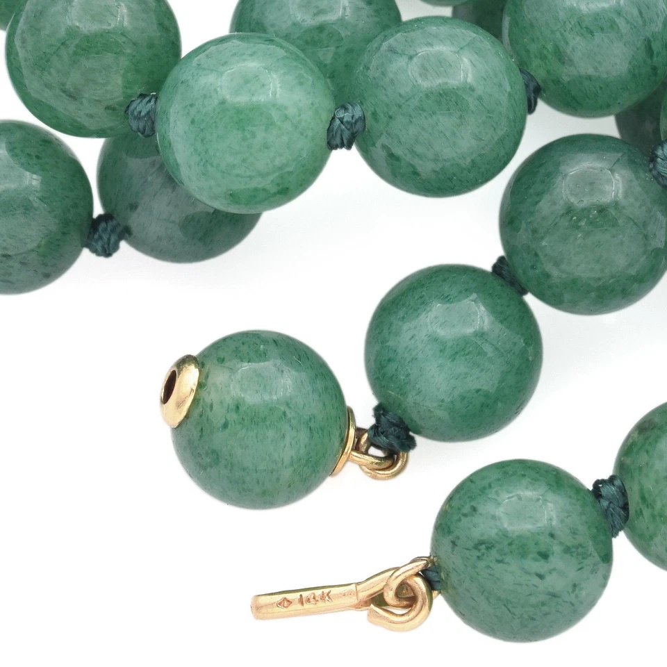 Collar vintage de oro amarillo de 14 quilates con cuentas de aventurina Foto 3 de 4