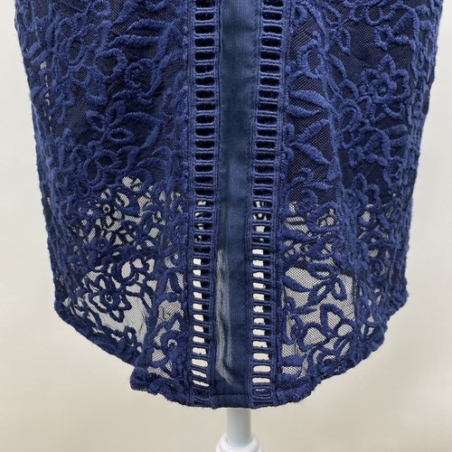 Vestido Abercrombie Fitch S Azul Floral Bordado Transparente Cuello en V Sin Mangas Forrado - Imagen 8 de 9