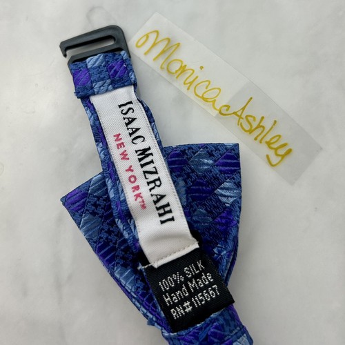 ISAAC MIZRAHI Boy's Bow Tie 100% Silk ~ Adjustable ONE SIZE ~ Blue Geometric NEW - Picture 3 of 14