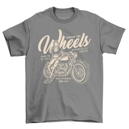 Born To Be Wild Two Wheels Motorcycle T-Shirt Men's Motor Bike Vintage Shirt - Picture 2 of 6