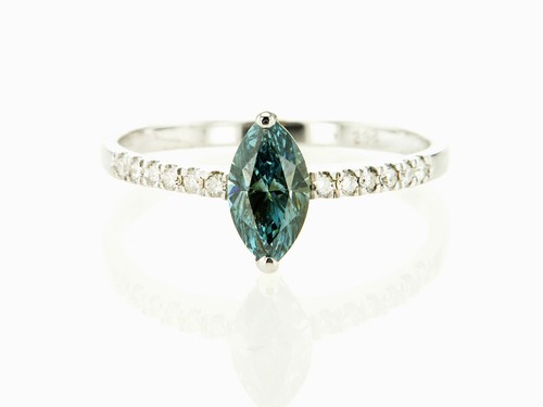 Marquise Cut Diamond Engagement Ring Fancy Blue Treated 14K White Gold 0.83 TCW - Picture 8 of 8