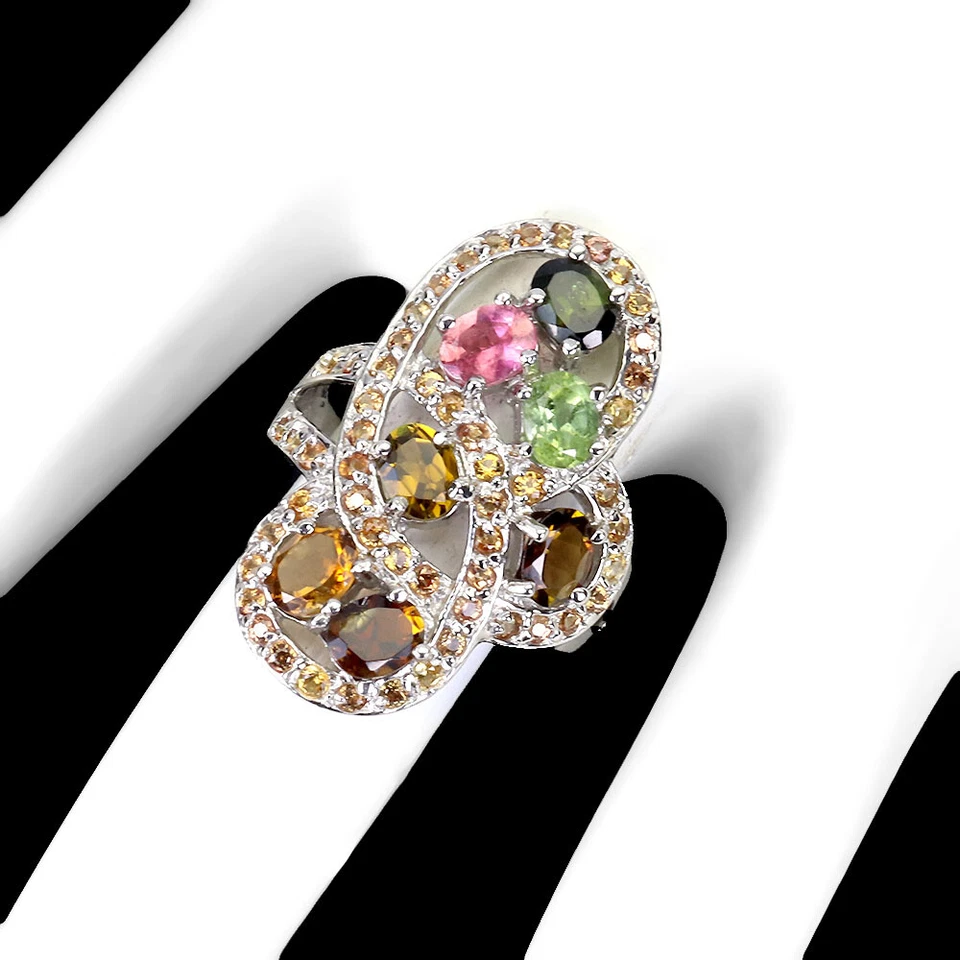 Anel de prata esterlina 925 oval turmalina safira pedra preciosa natural tamanho 8 - Imagem 2 de 4