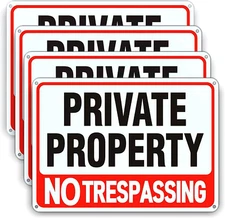 4 Pack Large No Trespassing Signs Private Property, 8X12 Inch Rust Free Aluminum