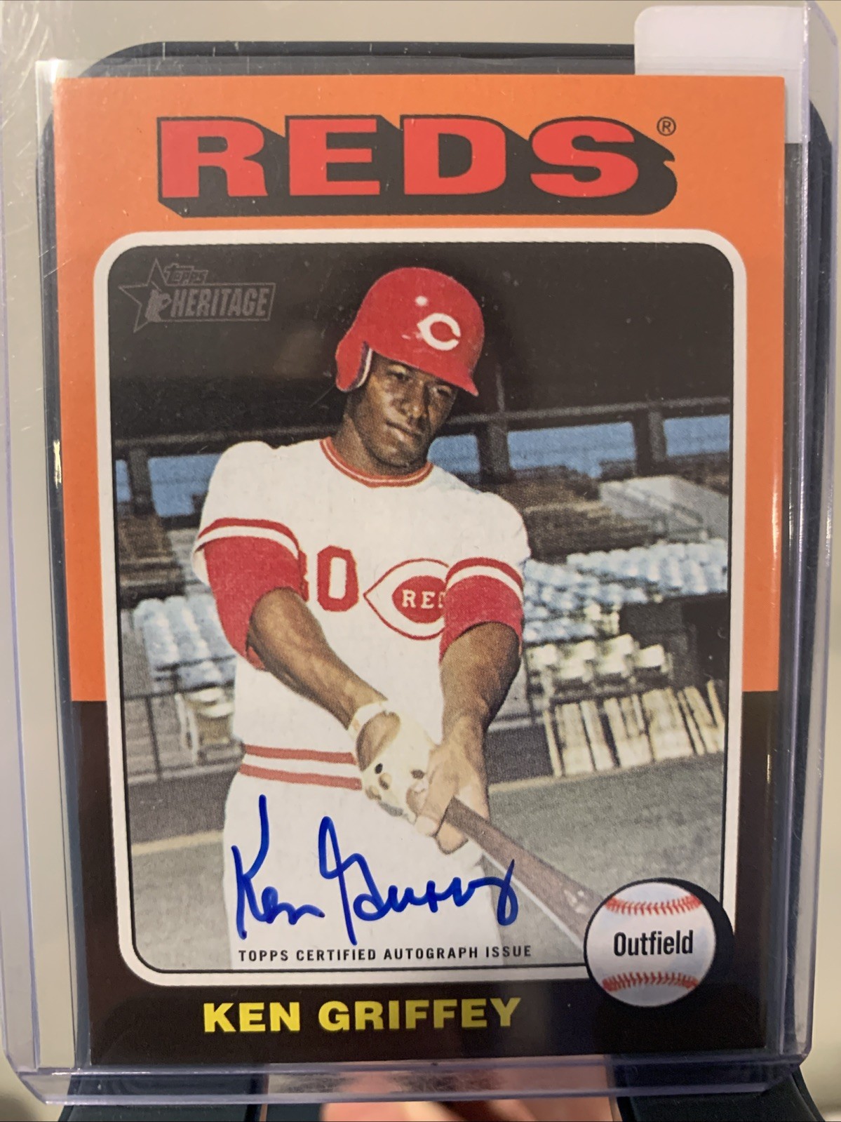 2024 Topps Heritage High Number Ken Griffey Real One Auto Blue Ink Reds