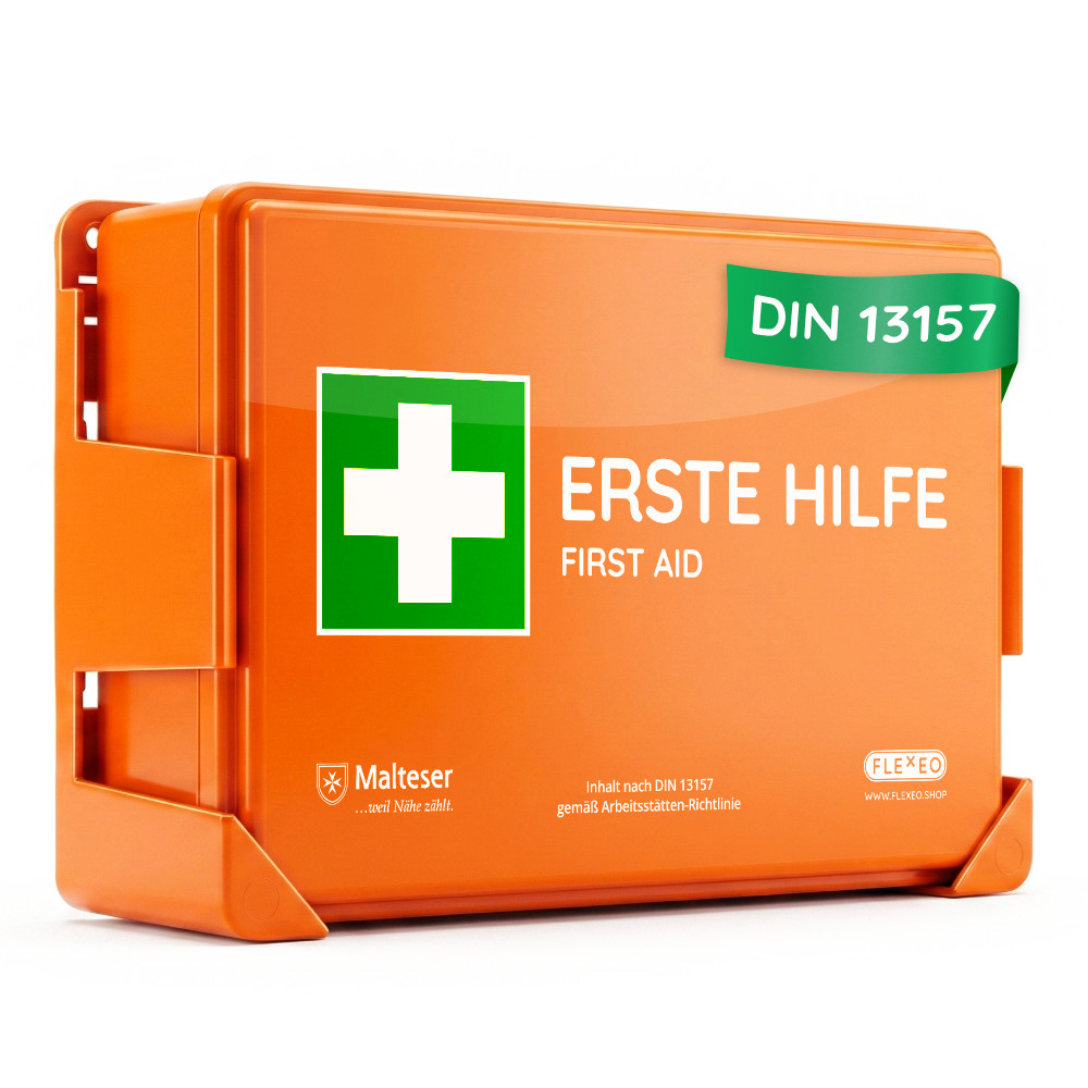 Betriebsverbandkasten DIN 13157 Erste-Hilfe-Koffer mit Wandhalterung, orange