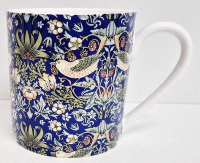 W Morris Strawberry Thief blau Becher Bone China Pint 20 fl oz groß Kunsthandwerk UK