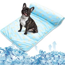 Cooling Dog Bed, Pet Cooling Mat with Pillow, Ice Silk Cooling Dog Blanket, S...