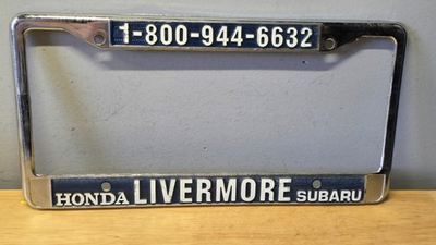 #ad #ad Vintage License Plate Frame LIVERMORE HONDA SUBARU California Car Dealership $24.99