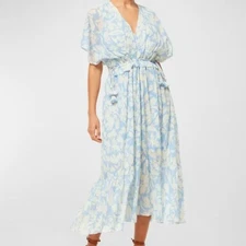 Misa Los Angeles Malia Dress Patmos Sky Blue midi summer dress size large boho