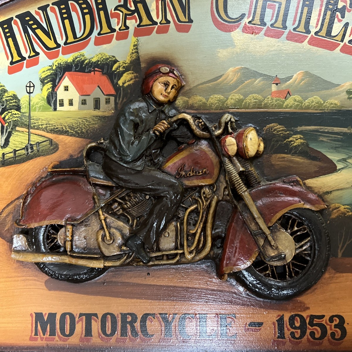 インドの絵画　295×535 Vintage Rare 3D Indian Chief Motorcycle 1953 24