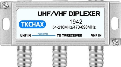 TKCHAX UHF/VHF TV Antenna Combiner & Diplexer: Eliminate Rotators, Silver