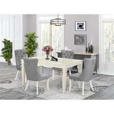 East West Furniture 5-Piece Dining Table Set in Linen White/Light Gray