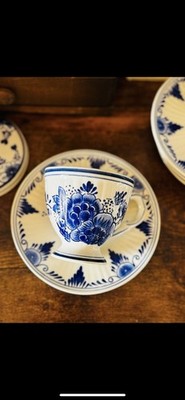Blue Delft Tea Cup & Saucer Hand Painted Holland