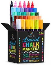 Liquid Chalk Markers - 30 Colors, 6mm Reversible Tips - Washable Colored Chal...