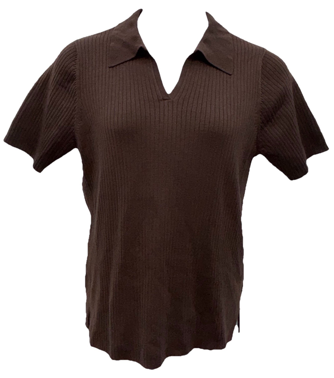 VTG White Stag Women Size 14W/16W Pullover Short Sleeve Ribbed Polo Solid Brown