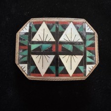 Vintage Southwest Multi-Stone Inlay Belt Buckle   Zuni Style