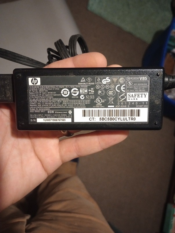Genuine HP Laptop Charger AC Adapter Power Supply, 65W w/ 12' Power Cord, 18.5v
