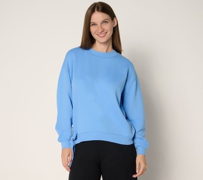 SUNNYLiFE Women's Top Sz L French Terry Sweatshirt Ruched Sleeves Blue A717414