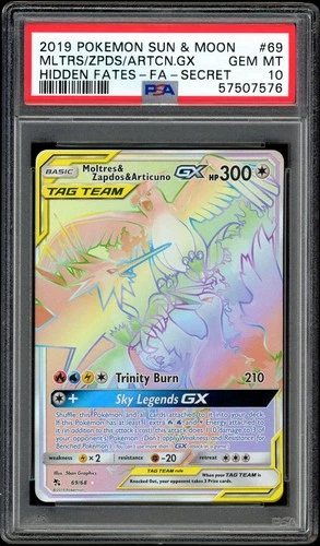 2019 POKEMON SUN & MOON HIDDEN FATES MOLTRES & ZAPDOS & ARTICUNO GX PSA 10 #69