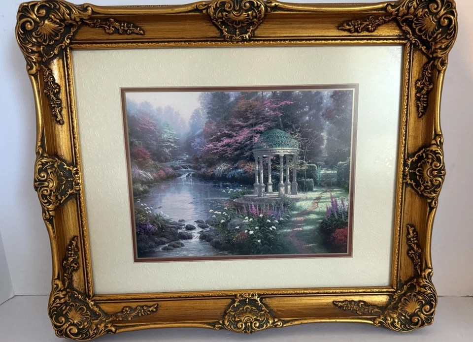 Impresión artística certificada Thomas Kinkade Garden of Prayer sin resplandor bellamente enmarcada Foto 4 de 4