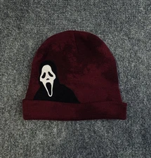 Ghost Face Hat Beanie Knit Cuffed One Size Burgundy Horror Halloween Mens