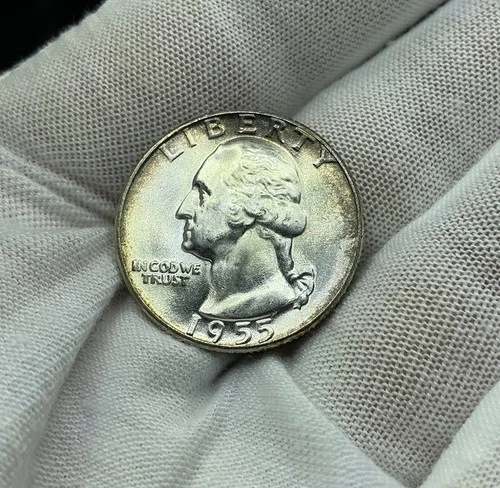 1955  Washington Quarter ~ Gem BU ~ Toned ~ 1 Coin.  FREE SHIPPING T99