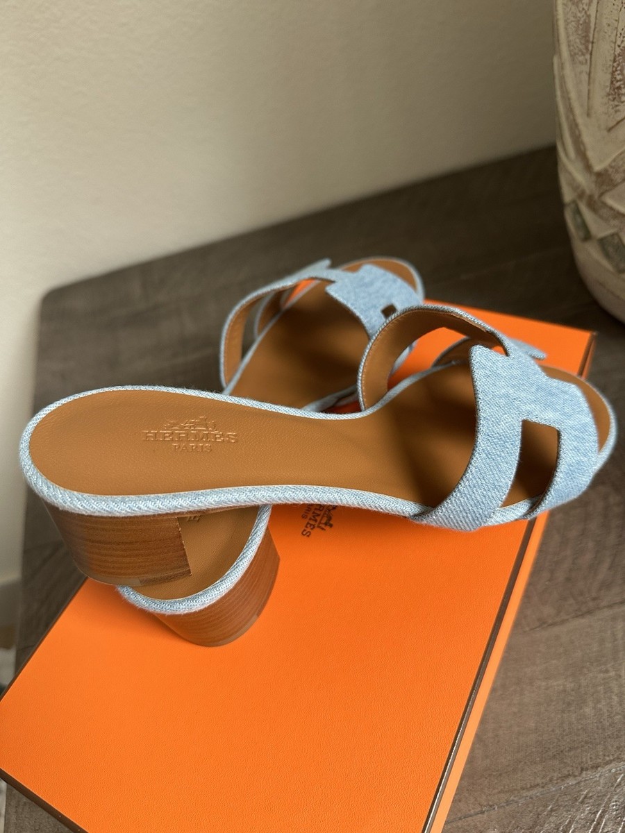 Size 36.5EU New in Box HERMÈS Bleu Clair Denim Oasis Sandals | eBay
