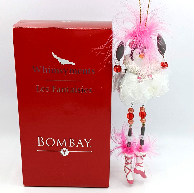BOMBAY Whimsyments Prissy Ballerina Penguin Whimsical Pink Feathers Ornament IOB